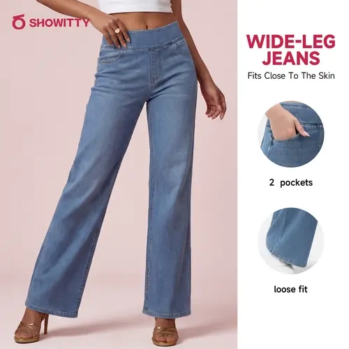 [Size Up] SHOWITTY Women's Wide-Leg High Waisted Straight Leg Jeans with Pockets