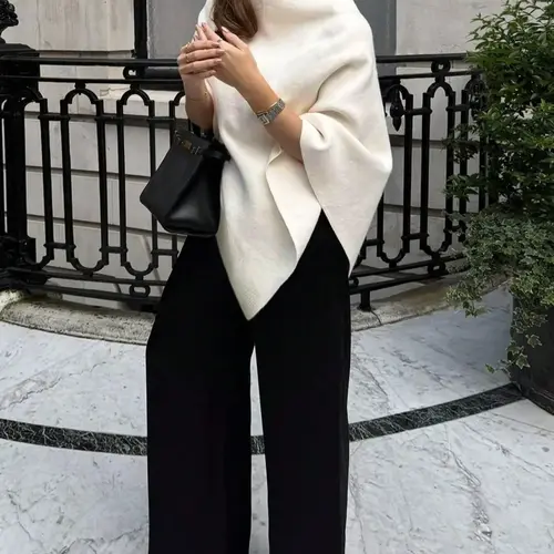Women's Plain Loose Elegant Fashion Sweater Shawl, Fall & Winter Moderate Fabric Knit Wrap, Stylish Versatile Accessory for Ladies Loose Fit Shawl