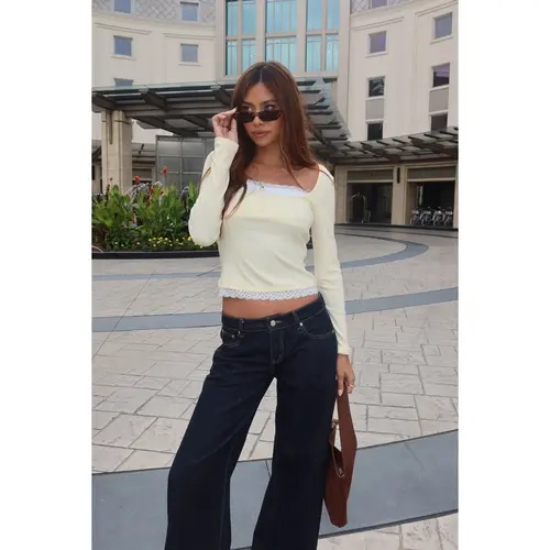Joana Layered Lacey Henley Top
