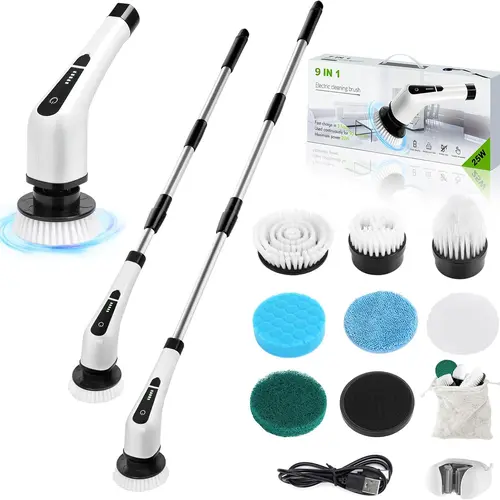 Durable Wireless Electric Spin Scrubber with USB, Powerful Motor Cleaning Brush, IPX7 Wet-Safe Full-Body Resistance, 9 Replaceable Heads, 3 Adjustable Extension Rods, 5-Speed Control, Handle, for Bathroom & Specialty Kitchen Home Essentials.techvibes