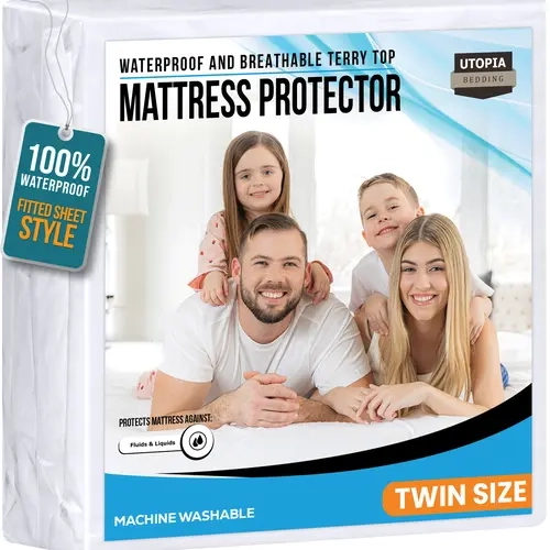 Utopia Bedding Waterproof Fitted Sheet Mattress Protector - 200 GSM Terry Polyester Cover, Soft Breathable Deep Pocket, Spill-Resistant Removable Washable Mattress Pad/Topper/Protector (King 17in, Queen 17in, Full 15in, Twin 15in, Twin XL), White, Polyest