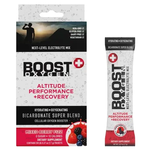 Boost Oxygen Next Level Hydrating Electrolyte Dietary Supplement Powder Packets - Mixed Berry 6-Pack, 0 Sugar, 10 Calories, Gluten-Free, Single Serve, Altitude Support, Hydration for 12-20 fl oz Beverages