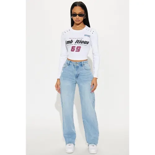 FASHION NOVA Women's 90s Classic Vintage Straight Leg Jeans - Light Wash