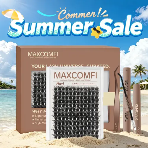 MaxComfi Navi Clusters Cosmetic Eyelash Extensions - 0.05 mm DIY Bundle, Super Soft Thin Band, Natural Daily Volume, Long-Lasting Waterproof, Beginner-Friendly for Makeup Styling