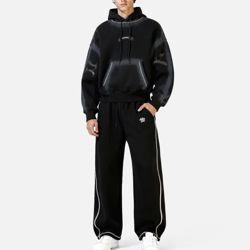 Aelfric Eden Men's 2-Piece Boxy Hoodie and Pants Set - Menswear Trending Swag Real Drip Clothing, Unisex Oversized Batwing Long Sleeve Hoodie, Bold Cargo Pants, Leather Patch, Plain Casual Fleece Warm Y2000 Heavyweight Streetwear