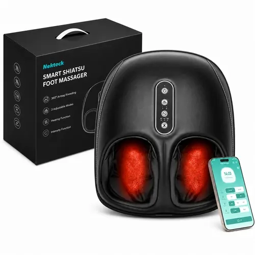 Nekteck Shiatsu Foot Massager with Heat, Foot Massager Machine for Plantar Fasciitis, Neuropathy Pain, Deep Kneading, Air Compression, Remote APP Control, Gifts for Father Mother Friend, Fits Up to 13"