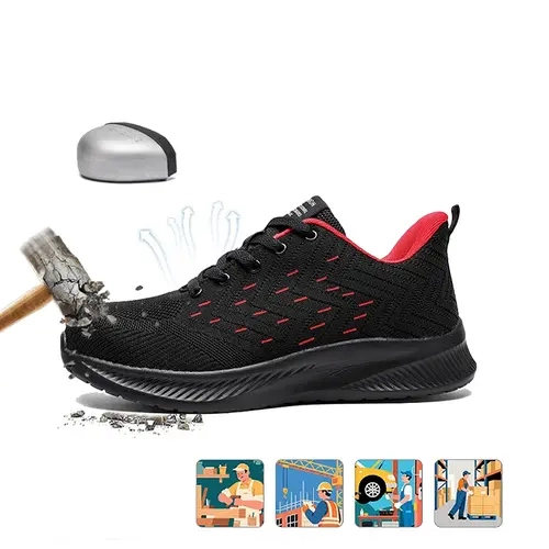 Men's Chic Steel Toe Trainers - Unisex Workwear Shoes, Lace-Up Sneaker-Style Industrial Footwear with Durable Build, Puncture-Proof, Slip-Resistant Round Design, All-Seasons Basic Shoes for Construction Work