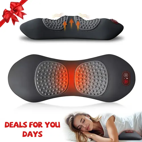 Curved Rechargeable Lumbar Massager Pillow - Height-Adjustable Electric Lumbar Support, Heating Vibration, Circulation Boost, 4-5 Hours Runtime, Automatic, Low Back Pain Relief, Cordless Handheld Device for Office, Home, All Ages (Black)