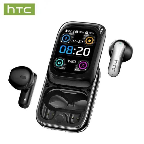 HTC NE48 LCD Wireless Earbuds - Bluetooth 6.0 In-Ear Wireless BT Headset, Portable Mini Smart Earphones, Multifunctional Rechargeable LED Display, Built-in Mic, App Compatible, Remote/Camera Control, Hands-Free for Phones, Sports Use