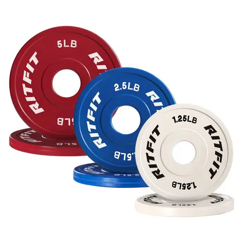 RITFIT Unisex Color-Coded Fractional Olympic Plates - 2" Center Hole, Resilient Rubber Coating, Barbell Weights, 1.25lb/Blue 2.5lbx2/Red 5lbx2, Resistance Training, Quiet Workouts, Floor-Safe, Easy Handling, Mini Sizes, Home Gym Gear