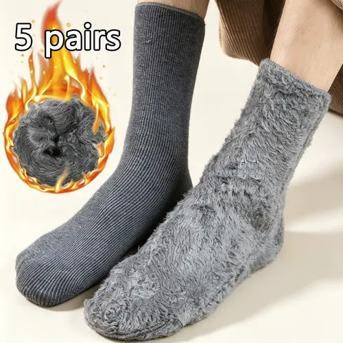 5 Pairs Autumn Winter Socks for Women Thickened Fleece Lined Cold-Proof Warm Self-Heating Snow Socks Unisex Floor Socks Mid-Calf Socks