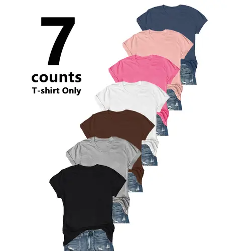 【Limited time deal】【Fast Shipping】Women's Short Sleeve T-Shirts Multipack, Loose/Relaxed Fit Solid Color Round Neck Casual Tee Tops Women Underwear CC-Peach All Seasons Tshirt #SummerVibes（T-shirt only） Womenswear Essential summerwins