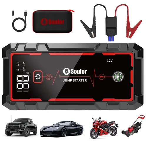 Soulor CY20 PLUS Portable Car Jump Starter 8000mAh 12V Battery Booster Power Bank with LED Emergency Light USB Type-C Fast Charging for Cars SUVs Trucks Motorcycles toolupgrade