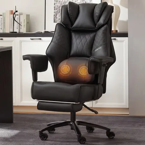 Dowinx Big and Tall Office Chair with Massage Lumbar Support,Executive Office Chair with Wide Thick Seat Cushion and Adjustable Armrest,Mesh Computer Gaming Chairs with Footrest