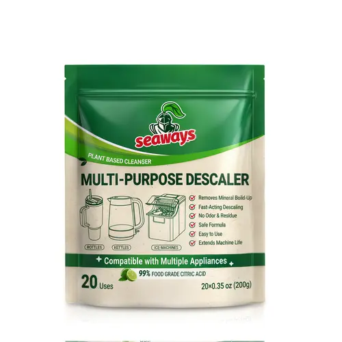 Seaways Ice Machine Cleaner Descaler Pack - Vitamin C-Infused, Chemical-Free, Additive-Free, Bacteria-Killing, Faster-Dissolving, Mold-Preventing, Compatible with Espresso Machines, Coffee Espresso Makers, Multiple Appliances (20 Uses)