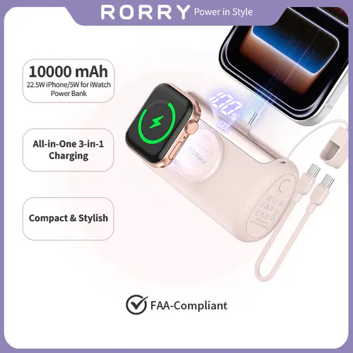 RORRY PalmGo Portable Charger Power Bank 10000mAh 3-in-1 Mini Battery Pack Built-in USB-C Connector 22.5W Fast Charging for iPhone 18/17/16/15 Apple Watch iPad Travel Essential Pocket Size techvibes