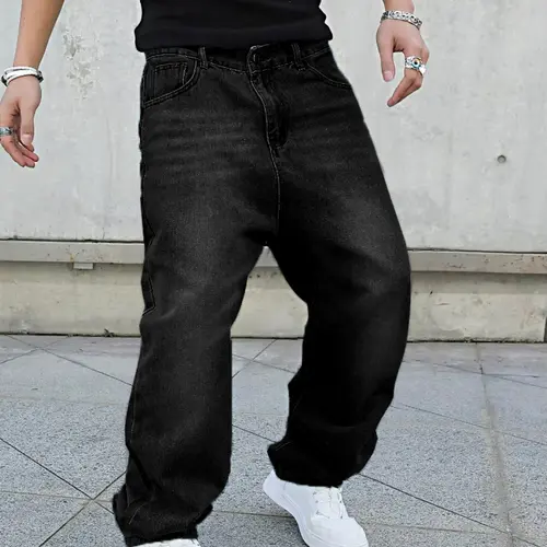 2026 New Men's All-Season Jeans, Fitted Casual Jean, Plain Dark Wash, Floor-Length, Button Fly, Y2K Retro Style, Gift for Husband, Streetwear
