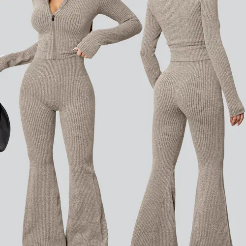 Women's Sportswear Set, Sexy Casual Fitness, Tight Elasticity Bootie Women Zipper Sports Top Set, Autumn Winter Ladies Sportwear