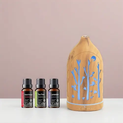 7 Color LED Aromatherapy Diffuser Humidifier Set - Aromatherapy Diffusers Essential Oil Kit with Auto-Cut Off, Lavender, Tea Tree, 3 Essential Oils, Calming Function, LED Lights