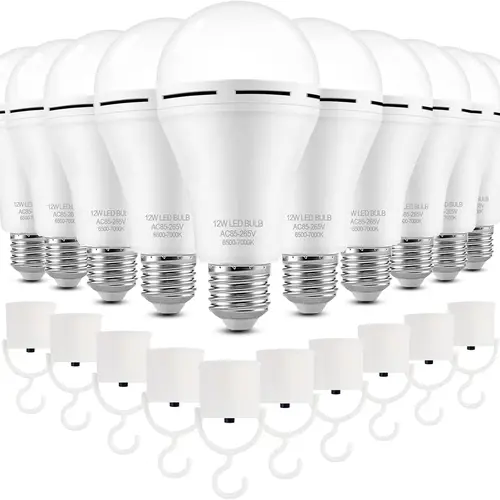 Super Bright LED Emergency Bulb 4-Pack, Rechargeable A19 E26/E27, 9W (60W Equivalent) 6000K Daylight Battery-Powered Lamp with 1200mAh, 2.7 Inches Diameter, 4-5h Outage Light for Home Power Outage & Regular Use, Household Items