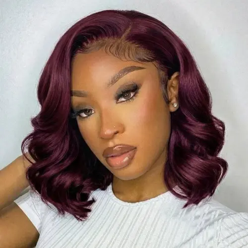 UNice Women's Glueless Human Hair Textured Blowout Body Wave Bob Wig with Curtain Bangs, 7x5 HD Lace Closure, Pre-Cut, Invisible Knots, Pre-Styled, Beginner-Friendly, Summer-Ready, Natural Black, Instant Natural Look