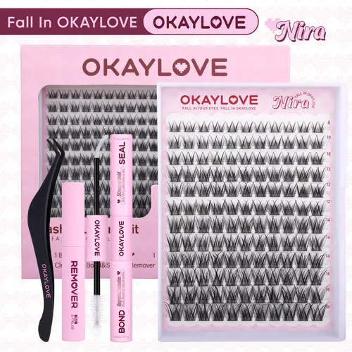 OKAYLOVE Brown Elia Clusters Lashes Kit - CD Curl Cross Cosmetic Eyelash Extensions, Lightweight DIY At-Home Nature-Infused Set, Realistic Look for Natural Makeup Enthusiasts, Girl Gifts #sohochic