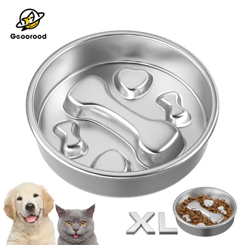Geoorood Stainless Steel 2-in-1 Slow Feed Bowl & Lick Mat for Large Breed Dogs - 3-Cup Meal Volume Durable Bowl/Dish, Non-Slip Base, Whisker-Friendly, Slower Eating, Bloat Prevention, Mental Stimulation, Summer Essential