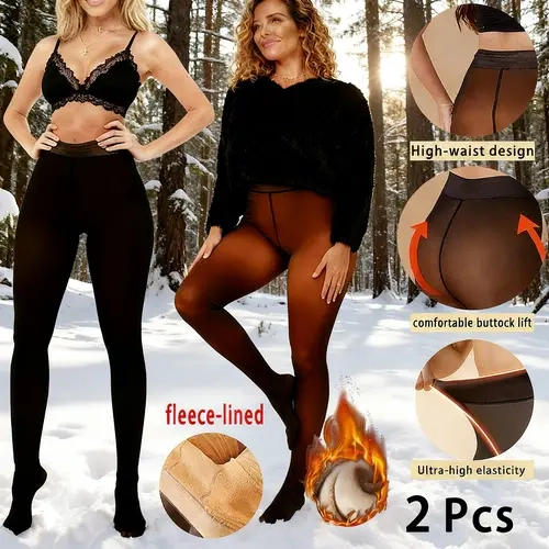 Women's 1-5 Pack Plush Fleece Lined Tights - High Waist, 1-Seam Fake Translucent Sheer, Thick Warm Closed Toe Winter Leggings, Breathable Elegant Fabric Clothes for Women with Great Fit