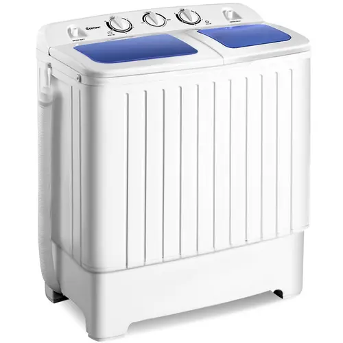 COSTWAY 20 Lbs Portable Washing Machine, Twin Tub Washer, 12Lbs Washer and 8Lbs Spinner, Blue+White Durable Design, Timer Control, Compact Laundry Washer for RV Apartments Dorms