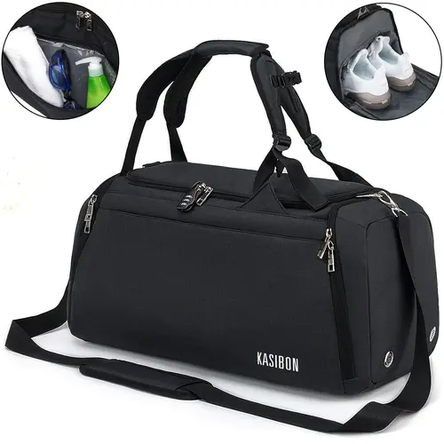 42L Splash-Proof Water Resistant Gym Workout Bag for Men - Multi-Feature Switch Duffel with Vented Shoe Compartment, Wet Pocket, Durable Strong Zippers, Easy-Access Design, Shoulder/Crossbody Strap, Security Lock for Gym Days, Business Trips