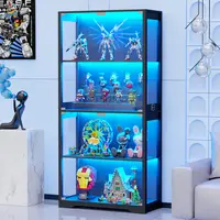 BROTTAR Modern Storage Cabinet with Glass Doors - 4-Tier Multi-Layer Indoor Cupboard, Automatic 3-Color LED Lights for Collectibles, Toys, Black Furniture for Bedroom Decor