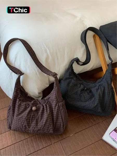 Simple Plaid Print Crossbody Bag, Large Capacity, Casual Shoulder Bag, Zip Closure, Fashionable Patterned Bag, Fashion Bags, Ideal for Campus, Office, Daily Use, Spring Summer 2026