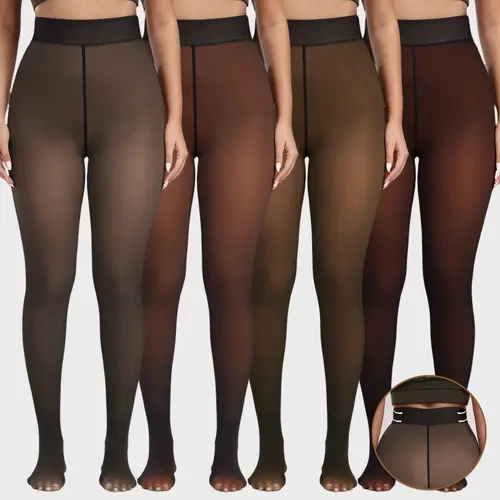 【1/2/4-Pack】Women's Thermal Fleece-Lined Fake Sheer Tights, Thick Winter Pantyhose with One-Piece Seam & 2 Waist Styles, Stretchy Warm Leggings