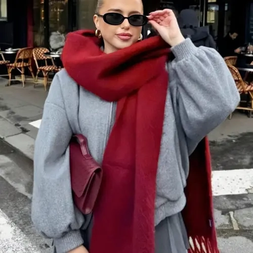 Single Color Mohair Scarf, Thick Knit Edge Shawl, Lazy Atmosphere Thick Neck Wrap, High-End Versatile Korean Style, Unisex, Suitable for Autumn Winter #GLOBAL PICKS