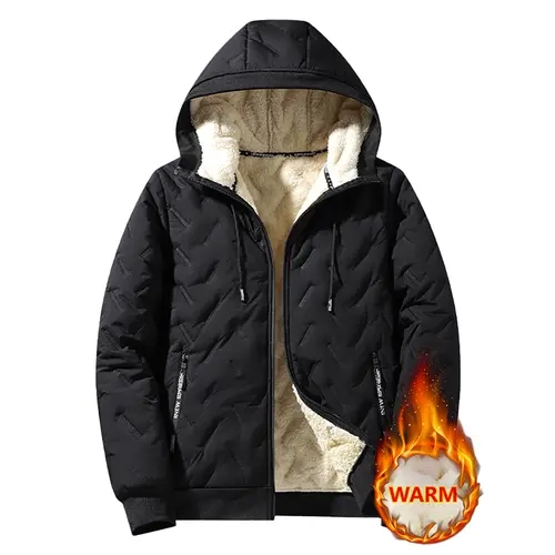 Men's Woven Autumn Winter Thick Coat - Long Sleeve Full Zip Fitted Menswear Jacket, Machine Washable, Suitable for Commuting & Outdoor Activities, Black, Gray