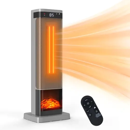 Sweetcrispy 23-Inch Portable Indoor Space Heater for Bedroom, Office, Living Room - 1500W Quick Heat, Remote, Thermostat, 7 Mood Lights, 70 Oscillation, 12H Timer Off, 50°F to 95°F, Tip-Over Protection