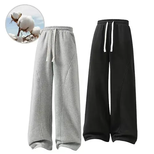 Unisex pants  sweatpants  Solid Thermal Lined Drawstring Oversize WaistPants,Casual Comfy Loose Fitting Trousers for Fall &Winter, Men's Bottoms for Daily Wear, Relaxed Fit, fleece sweatpants，school season
