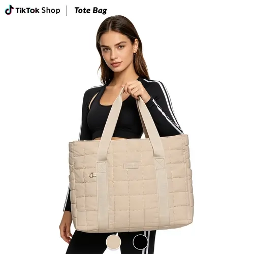 Women's Lightweight Puffy Tote Bag - High-Capacity Practical Multi-Function Carryall with Tote Design, Multiple Compartments, Fits Laptop for Business, Gym Use