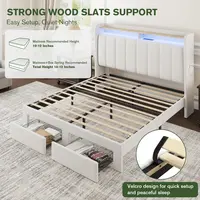 MUTICOR Upholstered Bed Frame with LED Shelf Headboard & 2 Drawers, Linen or Velvet Fabric, Smart Outlets,Full/King/Queen Bed Frame, No Box Spring Needed