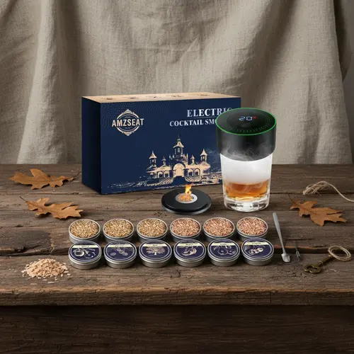 AMZSEAT Electric Whiskey Smoker Kit with Torch, Best Whiskey Gifts for Men, 6 Wood Chips – Infuse Rich Smoky Flavors in Bourbon Old Fashioned & Cocktails, Birthday Gifts for Dad, Husband,Valentine's Day gift