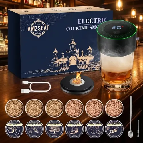 AMZSEAT Electric Cocktail Smoker Kit Rechargeable No Butane 6 Wood Chips Included Perfect Christmas Gift for Him,Valentine's Day gift