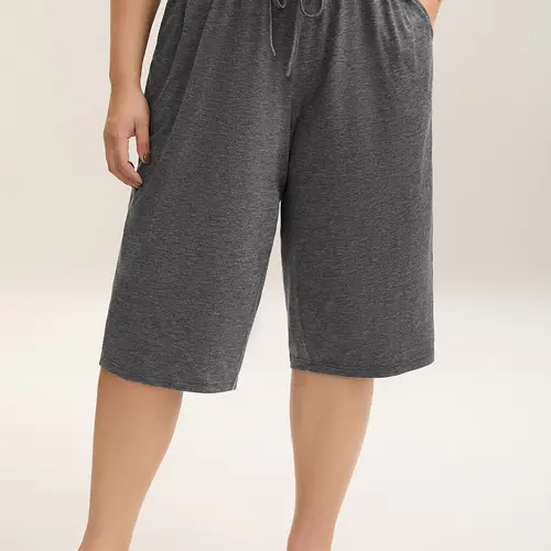 BLOOMCHIC Plus Size Wide-Leg Capri Lounge Baggy Pants - Wide Leg Knit Pull-On Pants with Pockets,M-6X, 2026 Summer Casual Minimalist Curvy Clothing for Women's Plus Size Apparel,belly cover shorts,,Spotlight,Summer wins,Deals for you days