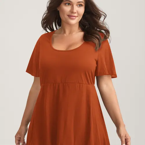 BloomChic Plus Size Women's Peplum Babydoll Top – Flowy Asymmetric Ruffle Sleeve U-Neck Blouse, Soft Stretch Cute Going Out Top, Casual Chic Curvy Fashion [M-6X], Fall Pick，SohoChic