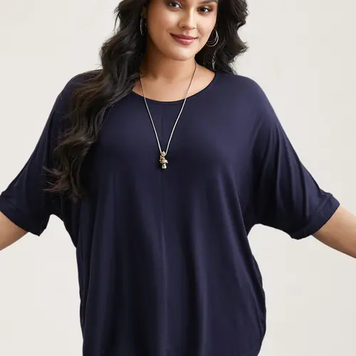 BLOOMCHIC Women's Plus Size Minimalist T-Shirts - Casual Loose-Fit, High-Stretch Sleeves, Supersoft Round Neck Plain Tops - M-6X Fall Pick, Back To School Oversized Tshirt Plus Size Clothes