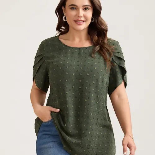 BloomChic Plus Size Women's Casual Polyester Blouse [M-6X] - Lightweight Textured Fabric, Smooth Petal Sleeves, Flowy Elegant Fit, Summer Essential, Back to School Haul Garment, SohoChic