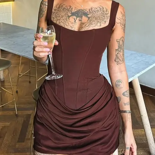 Women Boned Corset Dress Sexy Night Club Outfit Ruched Bodycon Celebrity Occasion Wear Mini Party Dress