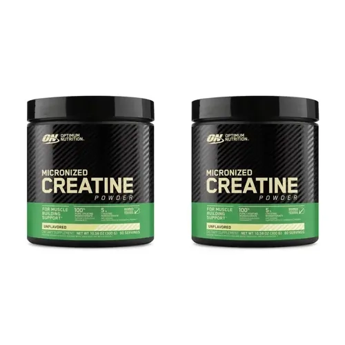 Optimum Nutrition Pure Creatine Monohydrate Powder - 2-Packs, 5g per Serving, 60 Servings/Container, Unflavored, Dairy Free Supplement for Adults, Muscle Support, Strength & Energy Boost, Explosive Movements, Banned Substance Tested, Easy Micronized Mix