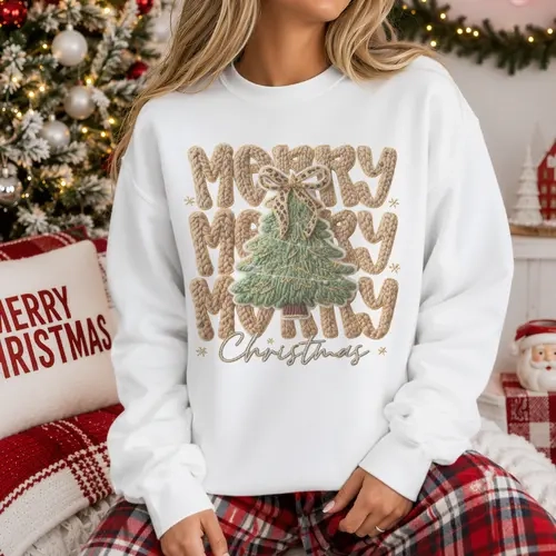 Cozy Season holiday Sweatshirt Christmas trees  reindeer highland cow gingerbread leopard Stitch knitted sewn yarn knit knitting trendy trending Printed Merry Christmas Pullover Winter Casual Crochet Print Top Womens Sublimation Holiday Santa