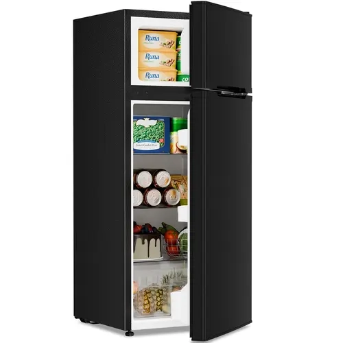 Antarctic Star 4.5 Cu.Ft. 2-Door Stand-Alone Compact Refrigerator with Freezer - Adjustable Glass Shelves, Manual Defrost Beverage Mini Fridge for Home, Office - Fruit Stays Fresh Household Appliance