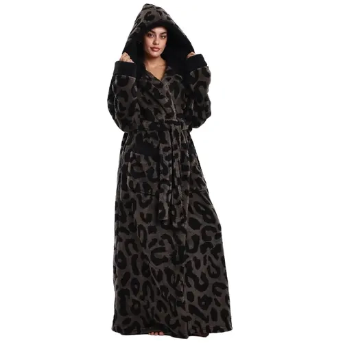 Msrlassn 1Pcs Cozy Soft Bathrobe Flannel Lined Hooded Robe for Women, Thickened Long Sleeve Pyjamas Cute Print Home Loungewear Sleepwear, Perfect Christmas Gift